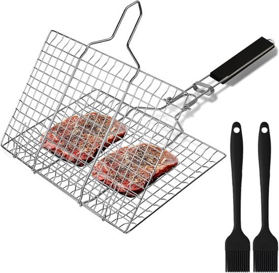 Grillkorb Mit Klemme Grillrost Grillzubehör Edelstahl Mit 2 Silikonbürsten Faltbarer Grillkorb Grillkorb Für Fisch Und Gemüse Outdoor Werkzeuge C