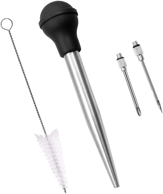 Truthahn Spritze Edelstahl Mit Silikon Saugball Marinadeninjektor Und Pipette Zum Kochen, Backen Und Injizieren Von Marinaden 5,5 X 27 Cm Schwarz