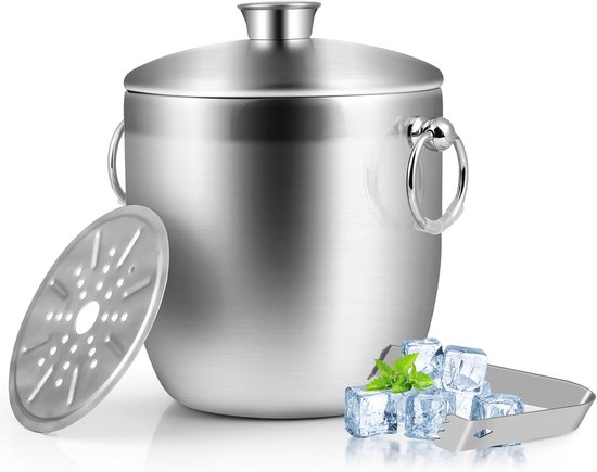 Doppelwandiger Eisbehälter Aus Edelstahl 3 Liter Mit Deckel Und Zange Für Kalte Getränke Und Partys