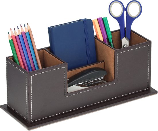 Stiftehalter Kunstleder 4 Fächer Schreibtisch Organizer Schwarz