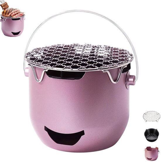 Mini Holzkohlegrill Aus Edelstahl Lila Kleiner Außengrill 2 In 1 Außengrill, Für Camping, Grillabende Im Garten, Wohnmobile Und Picknicks