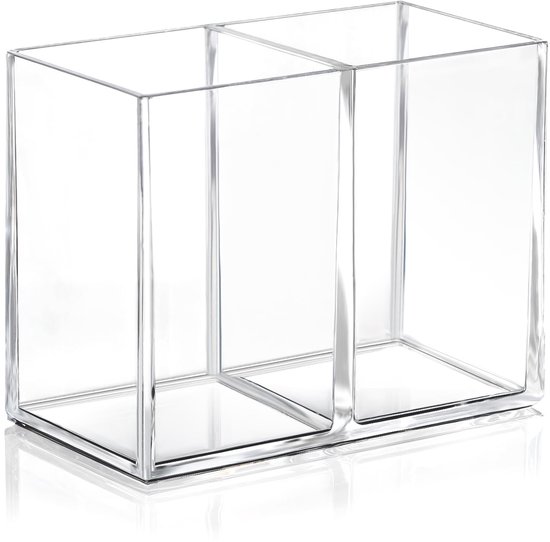 Transparenter Stiftehalter Mit 2 Fächern Für Büro Und Make Up Pinsel