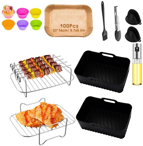 16 Teiliges Airfryer Zubehörset Edelstahl 304 Mehrschichtiger Rost Für Dual Zone Airfryer Komplettes Airfryer Zubehörset Inklusive Silikon Auffan