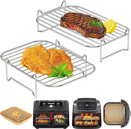 Stapelbarer Grillrost Für Heißluftfritteuse 2 Teiliges Edelstahl Set