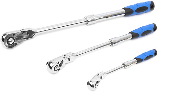3 Teiliges Professionelles Ausziehbares Ratschenset Mit Neigbaren Köpfen (1/2", 3/8", 1/4")