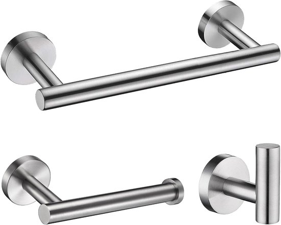3 Teiliges Badezimmer Accessoire Set Aus Gebürstetem Nickel Handtuchstange, Toilettenpapierhalter, Bademantelhaken