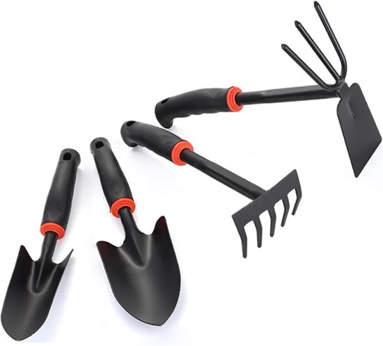 Gartengeräte Pflanzwerkzeug Set, 4 Teilig Schaufel, Rechen Und Gartenfräse Rostbeständiges Eisen Mit Gummigriffen Für Blumenbeete Und Zimmerpflan