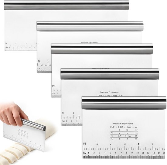 Dailygoods Teigschaber Set, 5 Teilig Edelstahl Küchenschaber 15/20/22/25/30 Cm Teigschneider Professionelles Backzubehör Präzise Skala