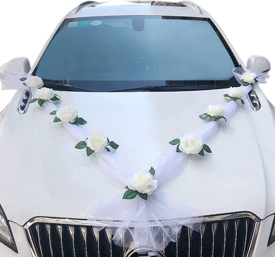 Hochzeitsauto Dekoration Schleife Mit Künstlichen Blumen Weiß