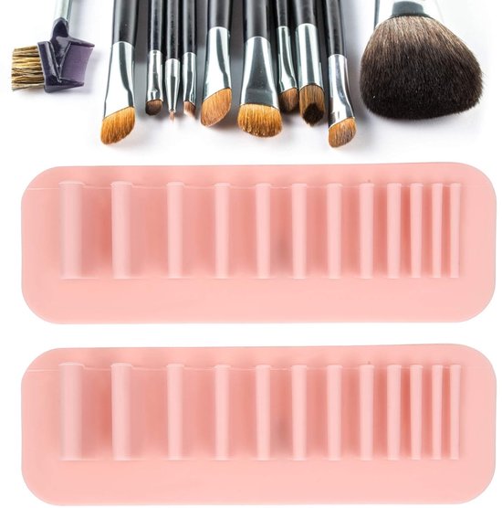Silikon-make-up-pinselhalter-set, 2er-set – Wandmontage Mit Saugnapf – Silikonmaterial – Mehrere Fächer – Für Pinsel Und Zahnbürsten