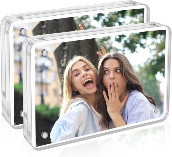 Set Mit 2 Magnetischen Acryl Fotorahmen 10x15 Cm Doppelseitig Und Rahmenlos Für Den Schreibtisch