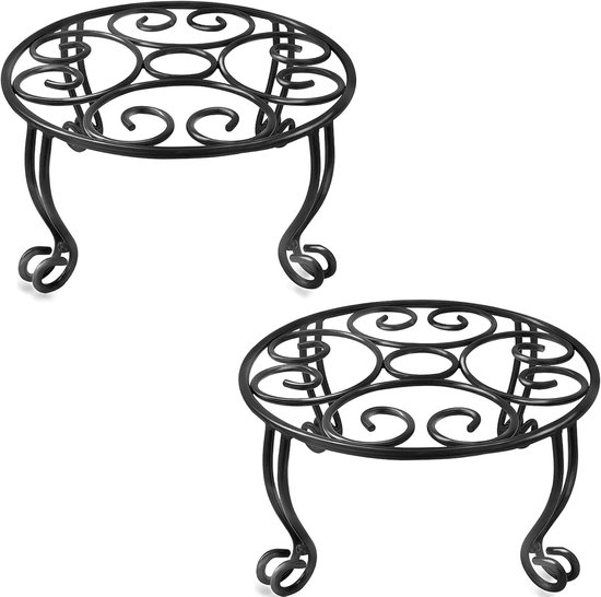 2x Pflanzenständer Aus Metall Für Drinnen Und Draußen Schwarzer Blumentopfhalter Mit Runder Untertasse, 30 Cm