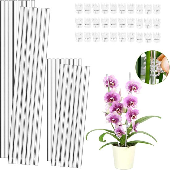 Pflanzenstäbe Pflanzenstütze, 15 Stück À 28 Cm Und 15 Stück À 40 Cm Transparente Acryl Pflanzenstütze Mit 30 Pflanzenclips Für Zimmer Und Gartenp