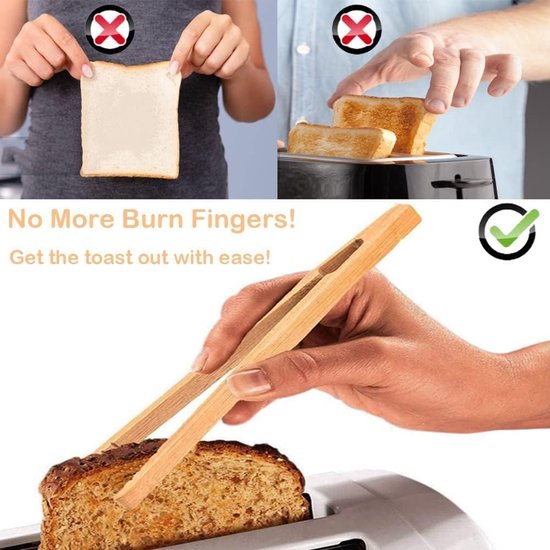 Set Mit 4 Küchenzangen Aus Bambus 18 Cm Kleine Holzzangen Für Toast, Grillgut Und Gebäck