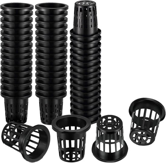 Set Mit 50 Schwarzen Hydroponik Netztöpfen (50 Mm Hoch), Kunststoff Pflanzkörbe Für Die Wasserkultur, Für Gemüse, Kräuter Und Vermehrungsblöcke I