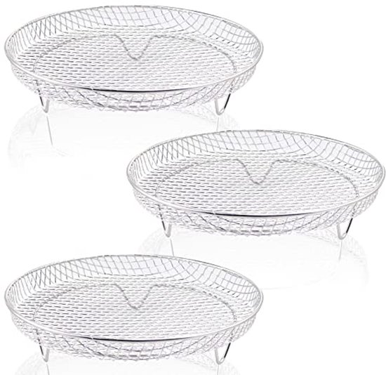 3er Pack Universelles Airfryer Zubehör Runder Grillrost Und Stapelbares Grillnetz