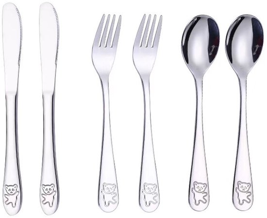 Besteckset Mit Bärenmotiv (6 Teilig) Messer, Gabeln Und Löffel Aus Edelstahl 430 Cartoon Besteck Für Den Hausgebrauch Kreatives Kinderbesteck (ga