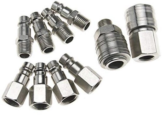 10 Teiliges Druckluftanschluss Set 1/4" Bsp Schlauchanschlüsse Für Kompressoren