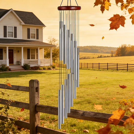 Windspiel Für Den Außenbereich Mit 12 Aluminiumröhren 50 Cm Großes, Melodisches Windspiel Für Garten, Terrasse Und Als Dekoration Für Zuhause Sil