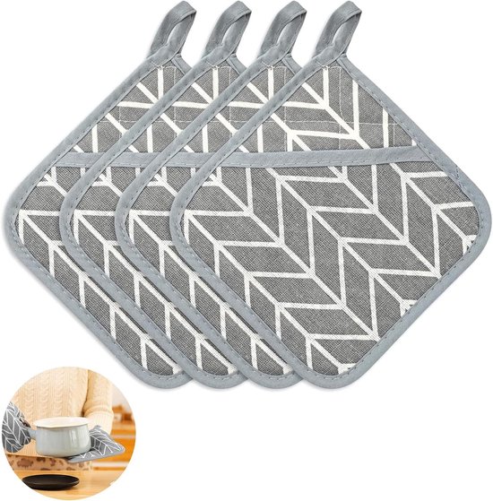 Allecto Plus Hitzebeständige Topflappen Aus Baumwolle, 4 Stück, 17 X 17 Cm, Für Küche Und Backofen Schwarz