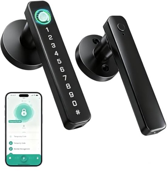 Intelligentes Türschloss 5 In 1 Mit Fingerabdruck, App, Chipkarte, Code Und Schlüssel Rundbogen