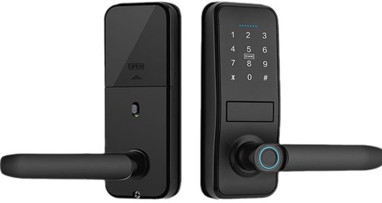 Intelligentes Türschloss Mit Fingerabdrucksensor, Bluetooth Fähigem Smart Lock, Touchscreen Tastatur, Schlüssellosem Zugang Und Schwarzem Türgrif