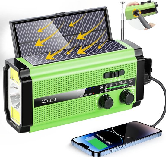 Tragbares Notfallradio Mit Usb Ladegerät, Solarpanel Und Taschenlampe 5000 Mah Akku Am/fm/noaa