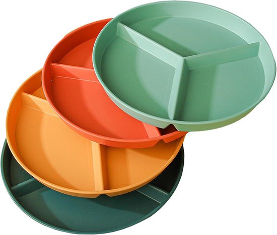 Essteller Vierteiliges Set Flacher Teller, Für Drei Fächer 24,5 Cm Portionskontrolle Für Die Ganze Familie, Erwachsene Und Kinder