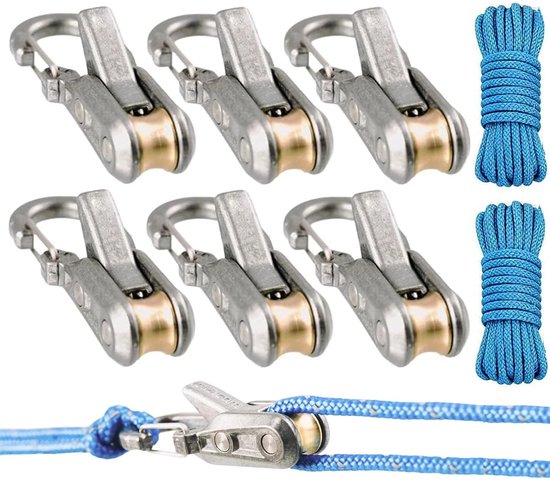 6 Teiliger Seilspanner Mit Rollen Robuster Paracord Spanner Knotenloses Seilbefestigungswerkzeug 6 Einziehbare Schnallen Und 2 Zubehörseile Für C