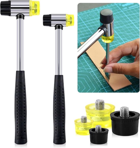 Doppelseitiger Schonhammer Für Lederarbeiten, Uhren Und Schmuck 2 Teilig Mit Austauschbaren Köpfen Kunststoff Und Gummihammer 25 Mm/35 Mm Bodenmo