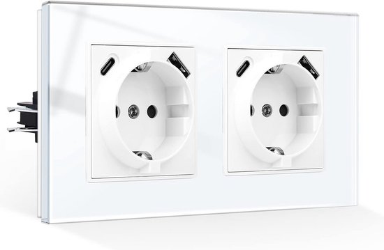 Doppelte Unterputzsteckdose Mit Usb A Und Usb C Anschluss, Schuko Steckdose Mit Glasrahmen