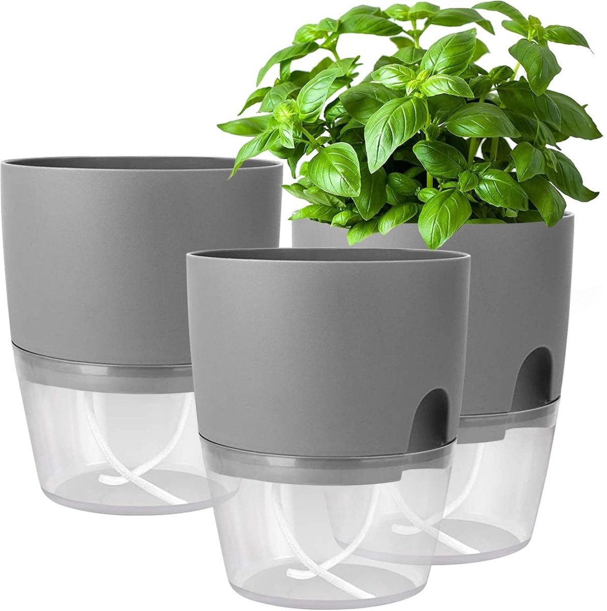 Selbstbewässerndes Kräutertopf-set Für Die Küche – Kräutergarten Für Die Fensterbank – 3er-set – 182 X 11 X 153 Mm – Grauer Topf Für Frische Küchenkräuter