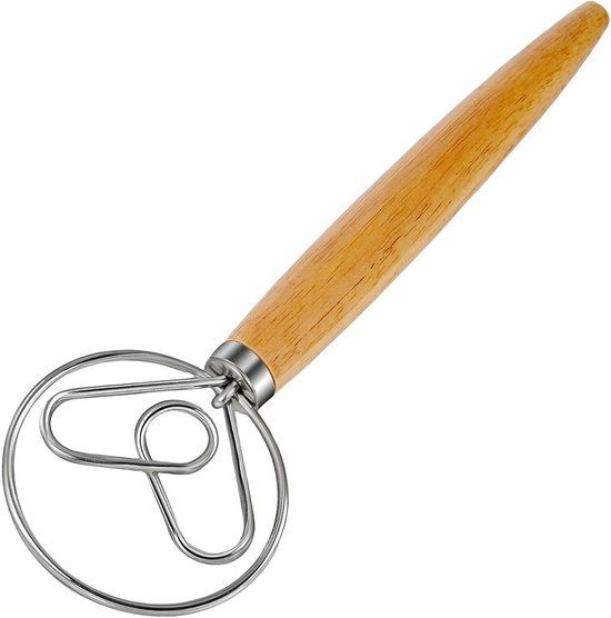 Dänischer Teigkneter Sauerteigmischer Edelstahlhaken Ergonomischer Holzgriff Für Brot, Pizza, Gebäck 2 Teilig Küchenbackutensilien