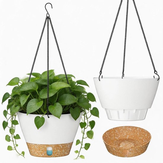 25 Cm Hängender Blumentopf (10 Zoll) Gartendekoration Blumentopf Mit Sichtbarem Wasserstand, Untersetzer Mit Abflusslöchern Und Abnehmbarer Unter