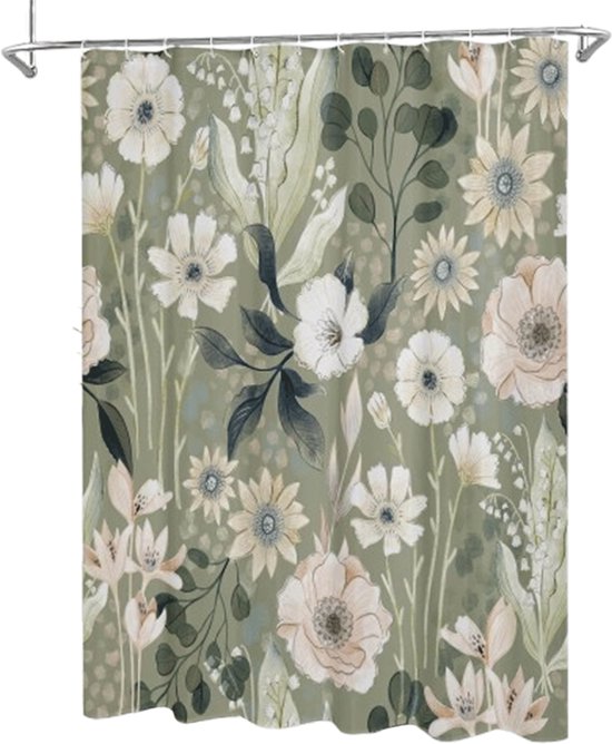 Duschvorhang Schimmelresistent Waschbar Grünes Blumenmuster Für Bad Und Badewanne 180 X 200 Cm