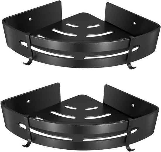 Duschablage Im 2er Pack, Duschorganizer Aus Edelstahl 304 Mit Haken, Kein Bohren Erforderlich (eckablage, Mattschwarz)