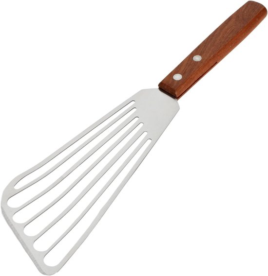 28 Cm Langer, Geschlitzter Pfannenwender Aus Edelstahl Mit Holzgriff, Zum Backen Und Grillen, Dünner Bratenwender Mit Ölfilter.