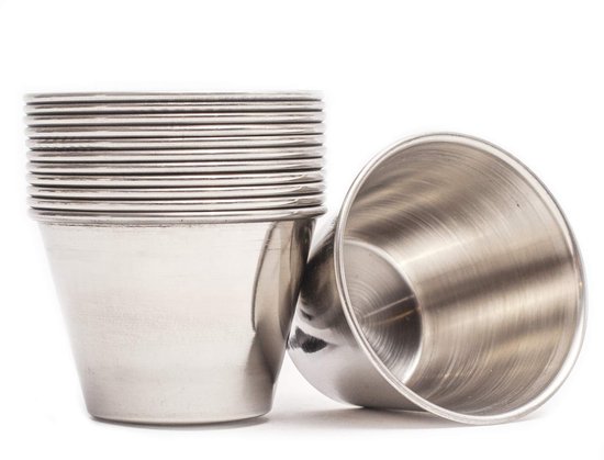 Saucenbecher Aus Edelstahl, Metallmörser, Multifunktional, Arten Von Heißen Und Kalten Saucen, Einzeln Portionierte Becher (12 Stück, 2,5 Oz).