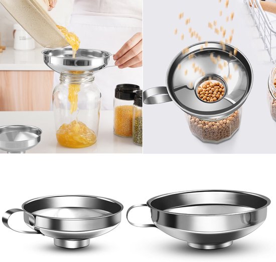 Set Aus 2 Einmachtrichtern Aus Edelstahl (groß + Klein) Mit Großer Öffnung Für Weite Und Standard Einmachgläser, Lebensmittelechter Edelstahl Ein