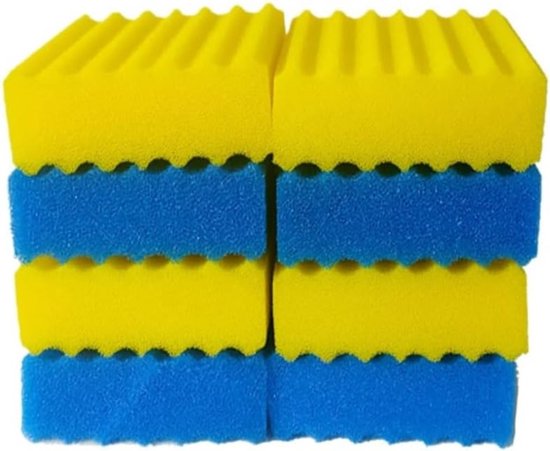 Teichfilter Teichfilterschaum Ersatzfiltermaterial Passend Für Cbf 350b 4 X Blauer Grobschaum + 4 X Gelber Feinschaum 23 X 20 X 8 Cm