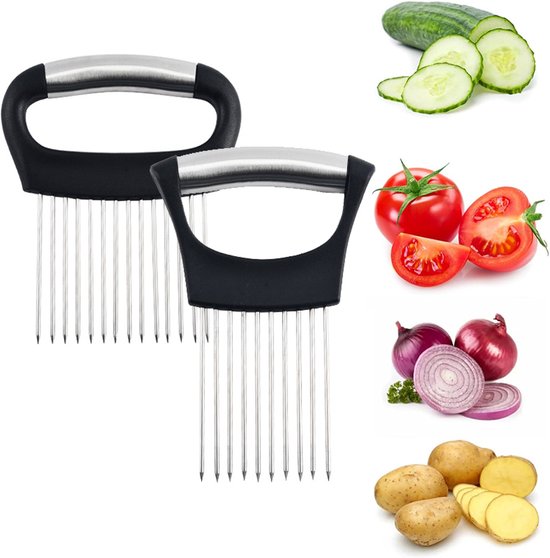 2er Pack Zwiebelschneider Aus Edelstahl, Zwiebelschneiderhalter, Zwiebelschneider Hilfswerkzeug, Küchenhelfer, Manueller Gemüseschneider, Für Fle