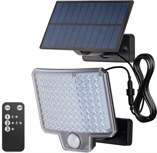 Solar Außenleuchte (mit Bewegungssensor, 108 Leds/3 Einstellungen/1500 Mah), Solar Außenleuchte Mit Fernbedienung, Wasserdicht Gemäß Ip44, Für Ga