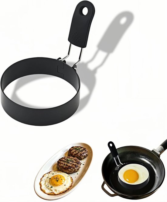 Eierringe Edelstahl Ø 8,9 Cm Backringe Mit Silikongriff Antihaftbeschichtung Kochringe Spülmaschinenfest Für Eier, Pfannkuchen & Burger 1 Stück,