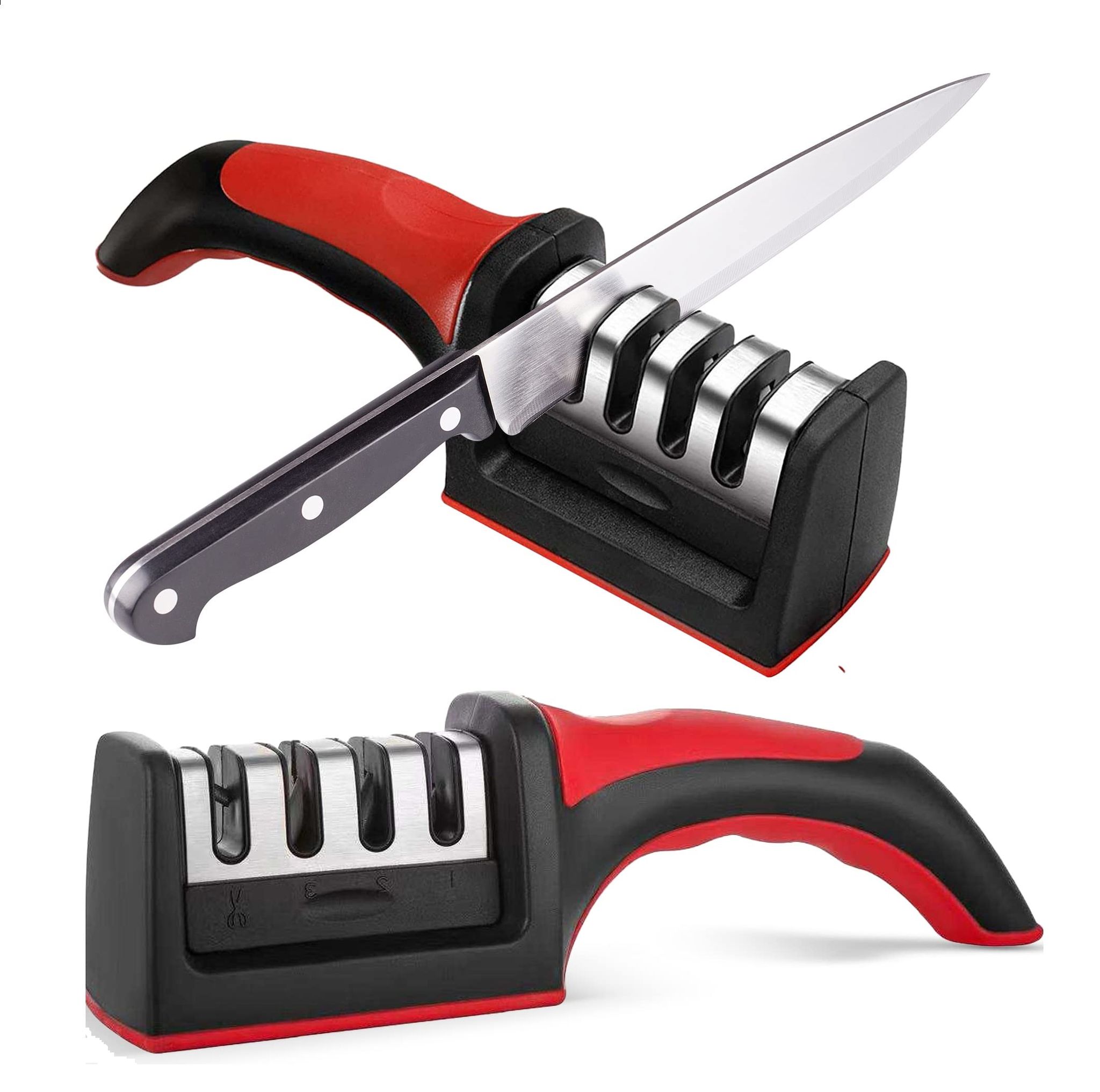 Messerschärfer Für Küchenmesser – 4-in-1-küchenmesserschärfer Aus Edelstahl – Ergonomisches Und Benutzerfreundliches Messerschärfset