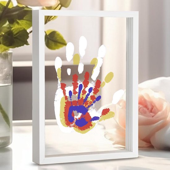 Familien Handabdruck Set, Diy Erinnerungsstück Mit Holzrahmen, Geschenkverpackung Weiß