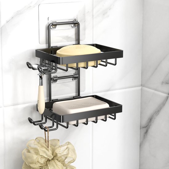 Doppelseifenhalter Aus Edelstahl 304 Zur Wandmontage Für Die Dusche Ohne Bohren Mit 4 Haken Und Rasiererhalter