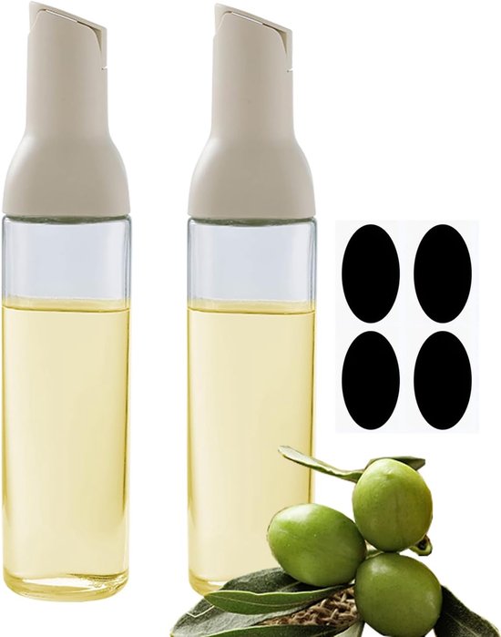 Automatisches Ölspender Set, 2 Teilig 500 Ml Beige Glasflaschen Mit Tropffreiem Ausgießer Und Großer Öffnung Für Einfaches Befüllen Und Reinigen
