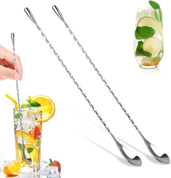 2 Teiliges Cocktail Rührset Aus Edelstahl Mit Spiraldesign Zum Mixen Und Halten Von Getränken Langer Griff, Für Barkeeper.