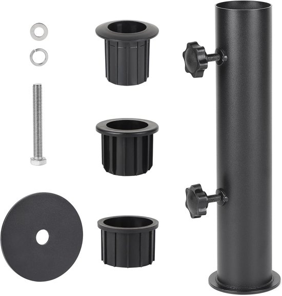 Allecta Verstellbarer Sonnenschirmhalter Mit 3 Reduzierringen In Schwarz, Für Sonnenschirmstangen Mit 28/38/48 Mm Durchmesser