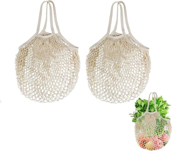 Vvgoods Baumwoll Einkaufstaschen, 2er Set, Wiederverwendbar Und Waschbar, Tragetasche Für Obst Und Gemüse In Beige